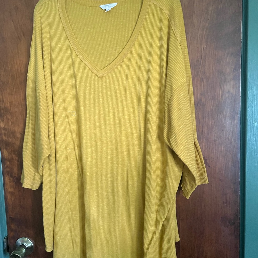 Terra & Sky Ribbed V-Neck Tunic in Mustard Yellow